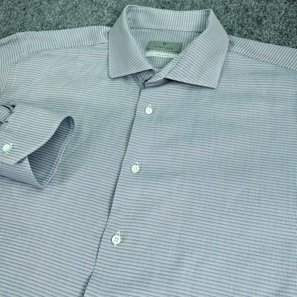 Canali Dress Shirt Mens 18 46 Blue White Impeccabile‎ Made in Italy *READ